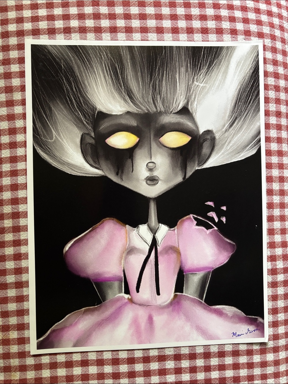 Pink-Eyed Gothic Doll Art Print - Home Art